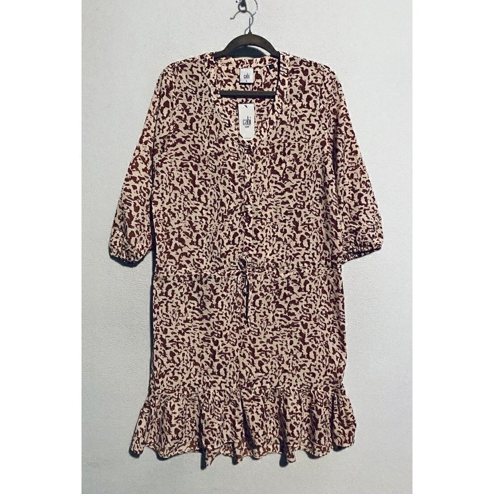 Cabi Dress Womens Small Sienna Ruffle Trim Animal Print Peasant Boho Flirty - Picture 2 of 9
